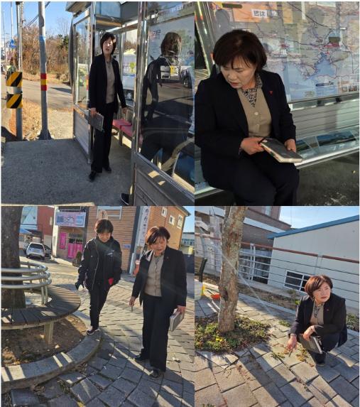 고성군의회 김원순 의원, 고성읍 버스정류장 온열의자·보행환경 긴급 점검 - 1